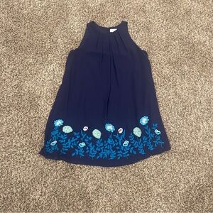 LOFT Navy Midi Dress with Turquoise & Mint Floral Trim